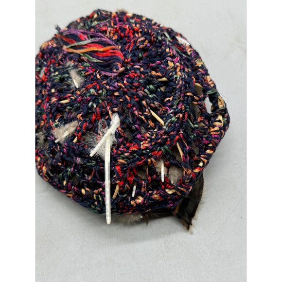 Handwoven Feather Hanging Basket Multicolor Yarn & Natural Feathers Used READ - Picture 6 of 7